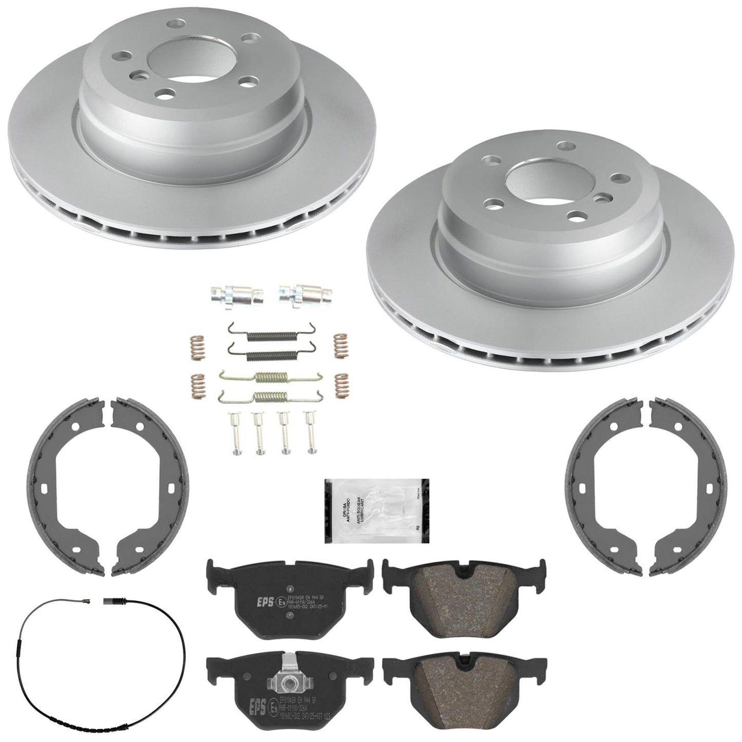 Rear GEO Coated Rotors & Euro Brake Pads Shoes for BMW X5 xDrive 35i 2011-2018