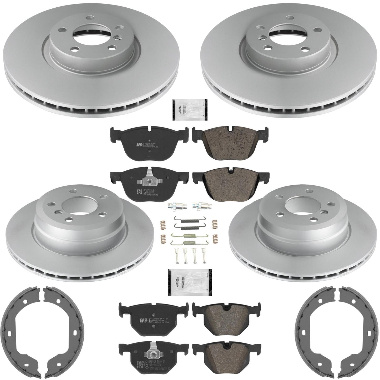 Front & Rear GEO Coated Rotors & Euro Brake Pads for BMW X5 Plug-In Hybrid 16-18