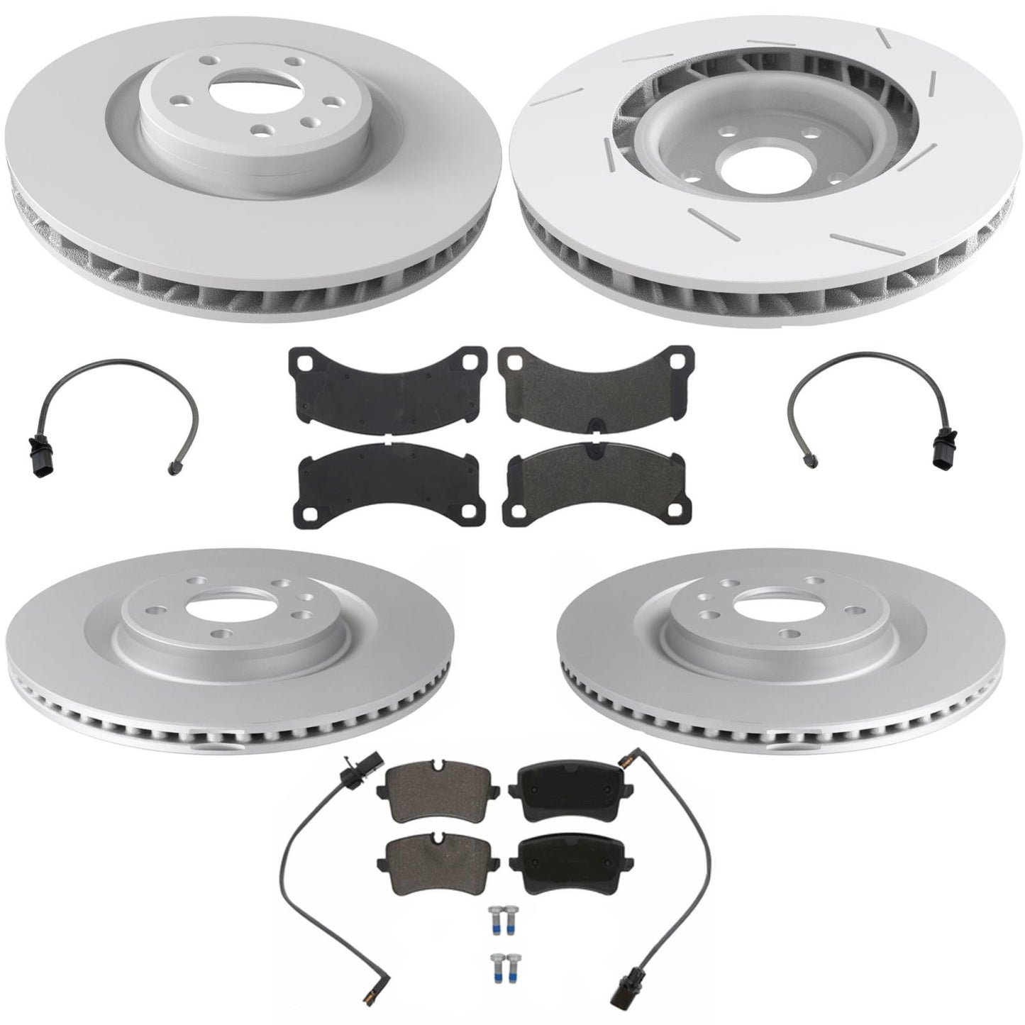 Front & Rear GEO Coated Rotors & Euro Brake Pads for Porsche Macan S 3.0L 15-20