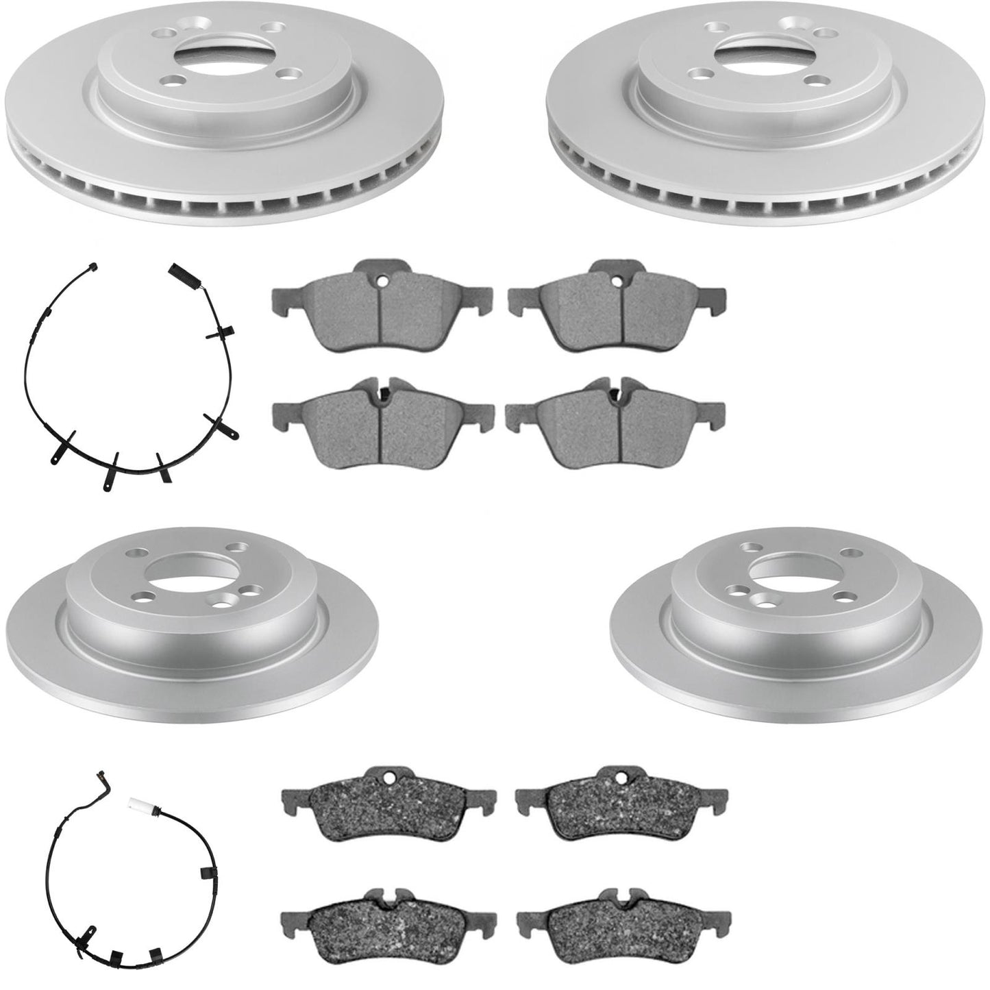Front & Rear GEO Coated Rotors & Euro Brake Pads for Mini Cooper S 2002-2006