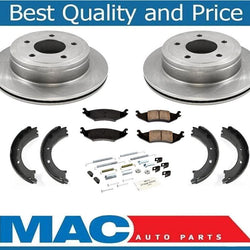 for 04-06 Ford E150 Van (2) 100% New Rear Brake Disc Rotors & Pads Parking Shoes