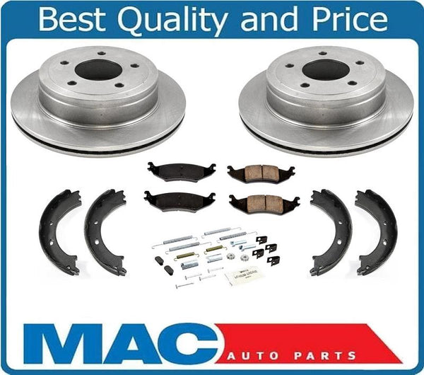 for 04-06 Ford E150 Van (2) 100% New Rear Brake Disc Rotors & Pads Parking Shoes